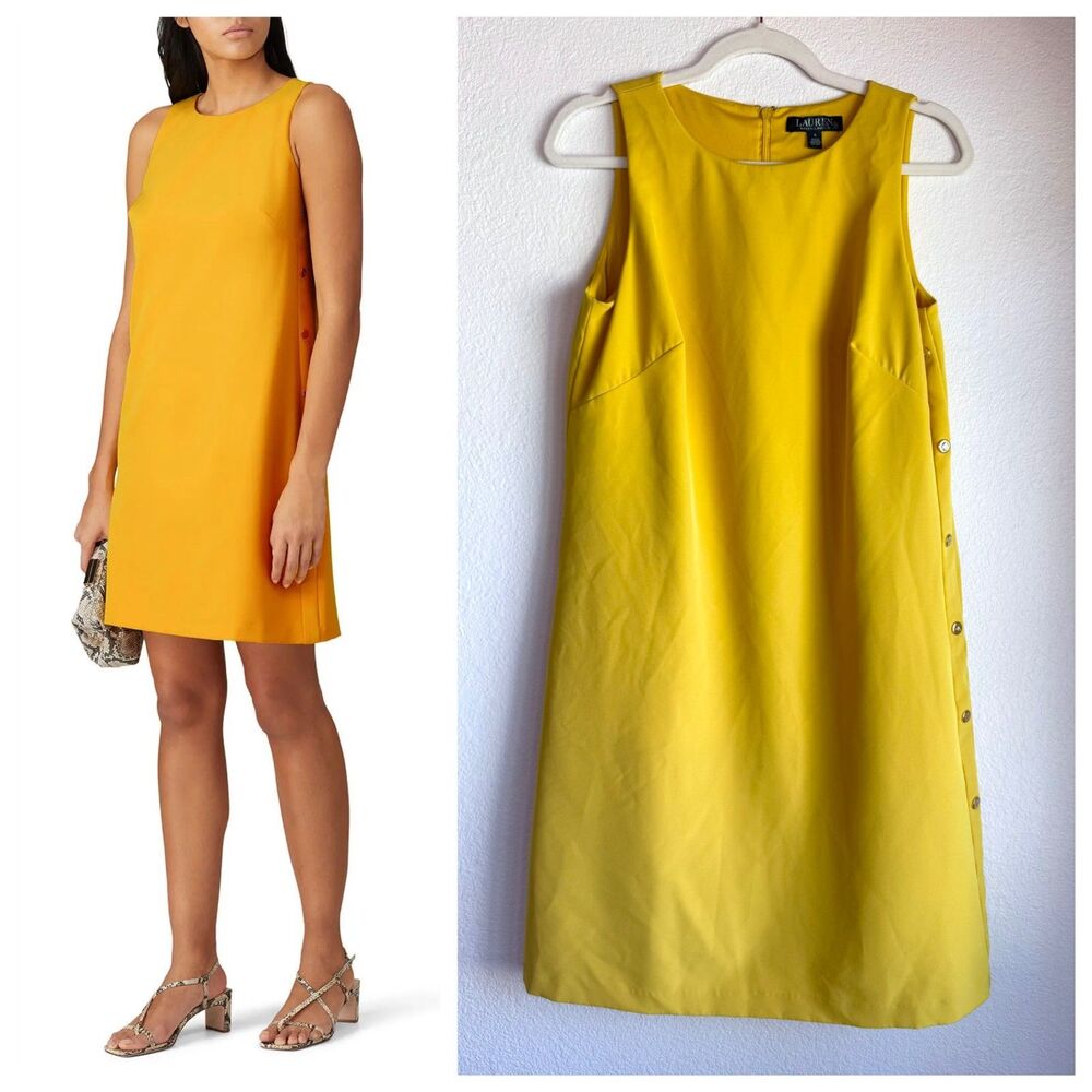 Lauren Ralph Lauren Women's Marigold Crew Neck Shift Dress in Yellow Size 4